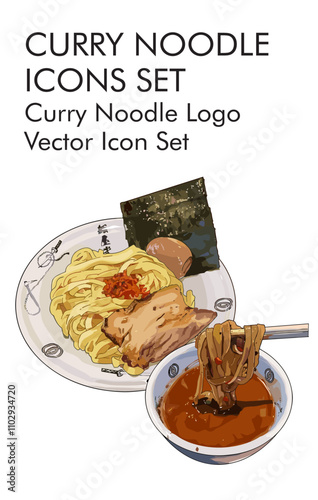 Curry noodle logo vector icon set 