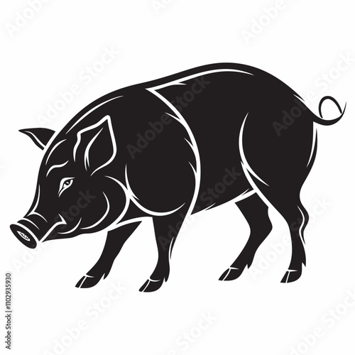 Pig Animal Logo Black Silhouette Vector, Pig Silhouette, Pig graphic icon,Pig graphic icon. Pig black silhouette isolated on white background. Vector illustration,Vector pig silhouette.