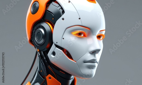 Futuristic robotic technology: orange and white hightech ai robot with humanlike features