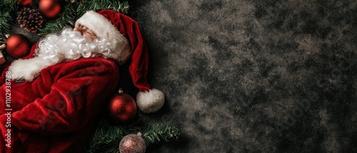 Festive santa claus resting amid christmas decorations on dark background photo