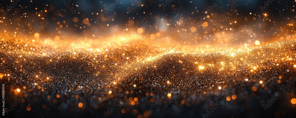 Obraz premium A shimmering abstract landscape of golden particles and light.