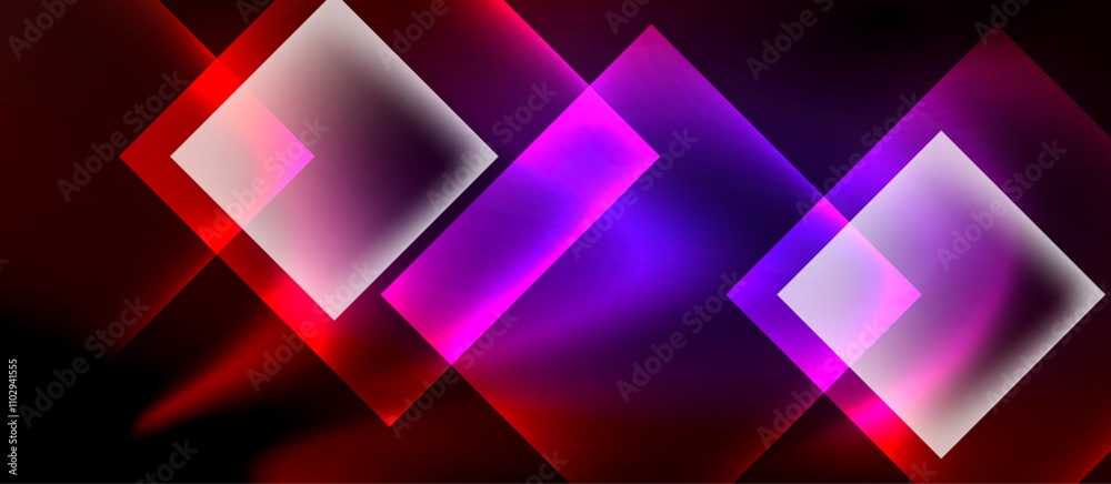 Glass squares with neon shiny light abstract background Glass squares with neon shiny light abstract background