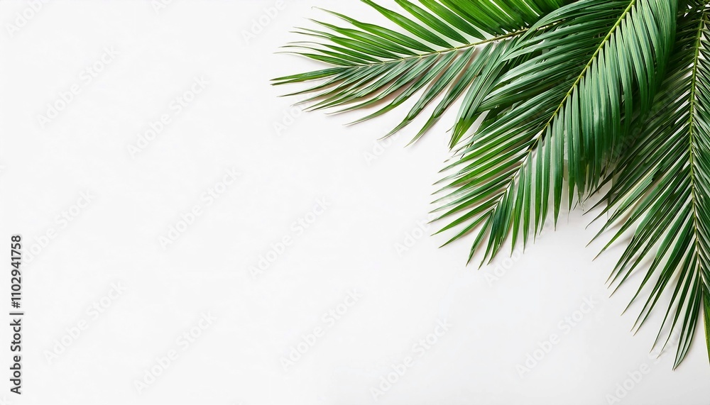 Palm Tree Branch on top Border isolated on white background, Palm leaves frame on top border Palm Tree Branch on top Border isolated on white background, Palm leaves frame on top border