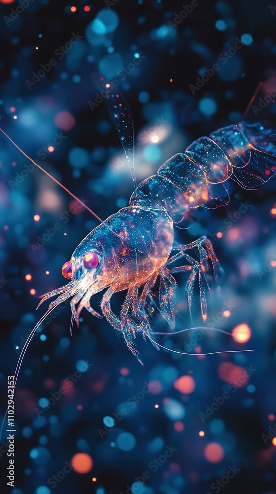 Bioluminescent Shrimp in Deep Ocean Abstract Art Bioluminescent Shrimp in Deep Ocean Abstract Art