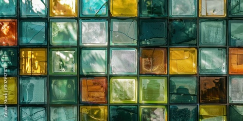 Colorful Glass Block Wall: Abstract Architectural Mosaic
