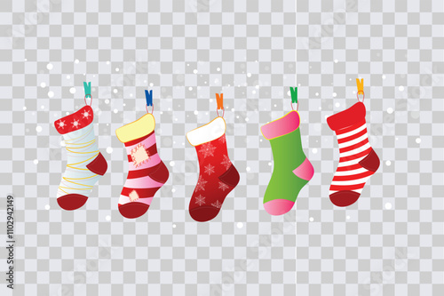 Colorful socks isolated on transparent background