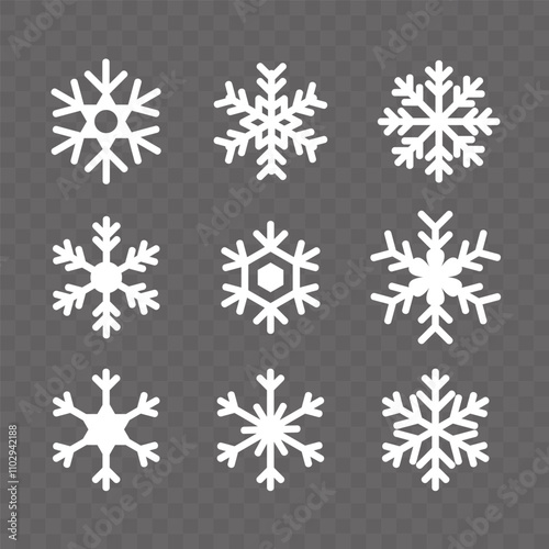 decorative snowflakes icons flat symmetrical shapes sketch