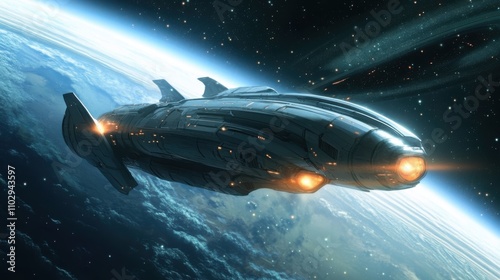 Wallpaper Mural A sleek spaceship soaring through space, with Saturn and its rings visible in the distance, glowing stars illuminating the scene, futuristic exploration, deep space travel, sci-fi, planetary trave  Torontodigital.ca