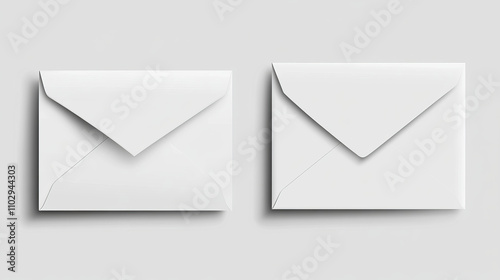 A realistic picture of a white envelope, both open and closed.  It's a mock-up, perfect for showing off designs for letters or bills. photo