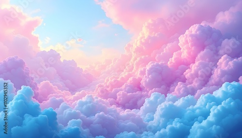 Fototapeta Naklejka Na Ścianę i Meble -  Delicate rainbow clouds of pink, purple, turquoise, blue colors. Abstract beautiful sky background. Abstract beautiful sky background. Copy Space. Ideal for designs, wallpapers, posters, ads, and bann