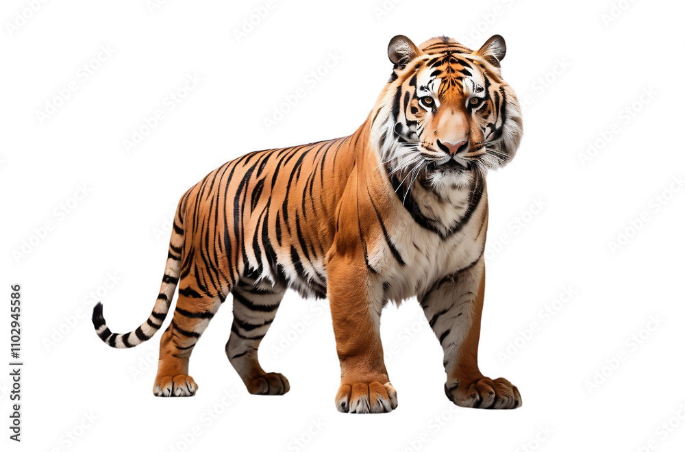 Obraz premium A majestic tiger stands confidently, showcasing its striking orange and black stripes.