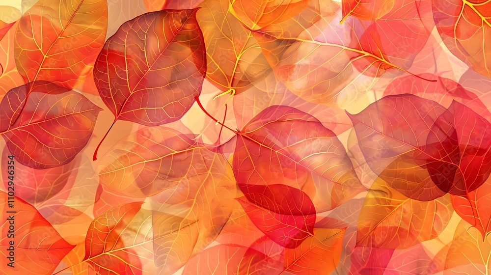 Autumn Leaves Pattern Background: Red, Orange, Yellow, Transparent, Veins, Nature, Fall, Foliage, Season, Abstract Autumn Leaves Pattern Background: Red, Orange, Yellow, Transparent, Veins, Nature, Fall, Foliage, Season, Abstract