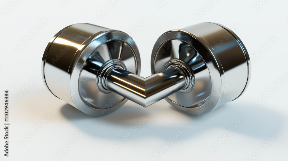 Two shiny metal pistons, crossed, against a white background. Two shiny metal pistons, crossed, against a white background.