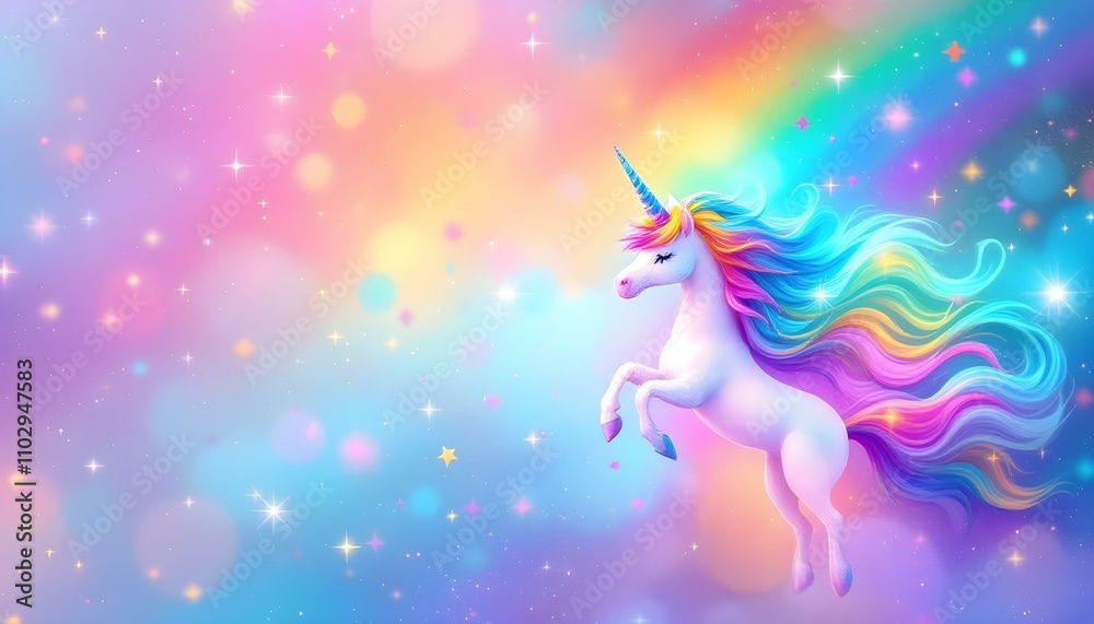 Fantasy unicorn themed background featuring a holographic rainbow, clouds, and stars against a pastel sky with an abstract magical landscape. Rainbow with stars. Rainbow and clouds cartoon drawings Fantasy unicorn themed background featuring a holographic rainbow, clouds, and stars against a pastel sky with an abstract magical landscape. Rainbow with stars. Rainbow and clouds cartoon drawings