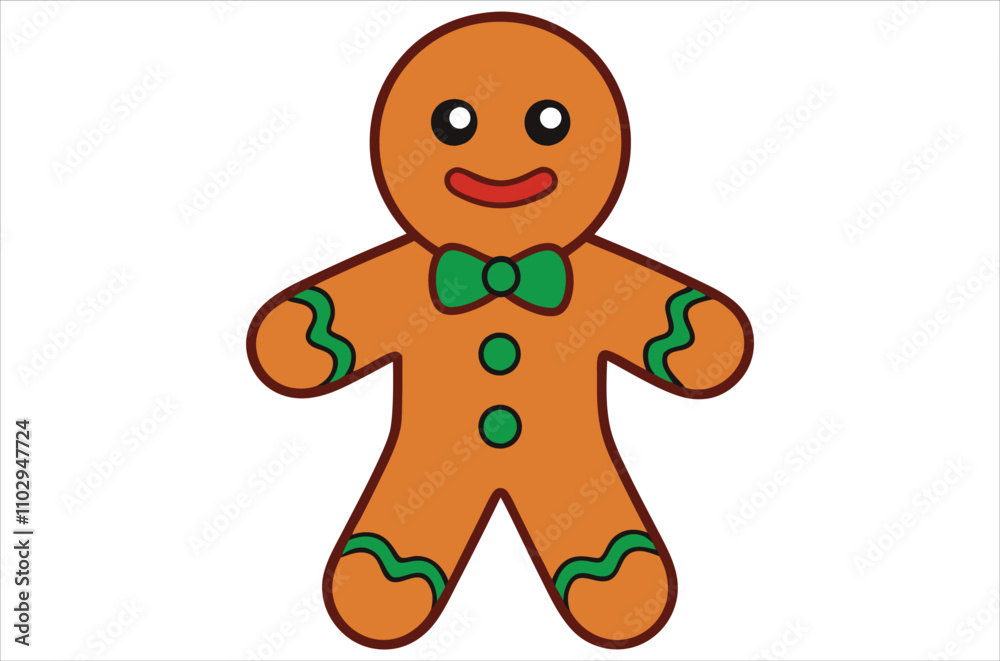 Fototapeta premium Cute christmas gingerbread man in flat style isolated on white background. a Christmas cookies, Vector illustration