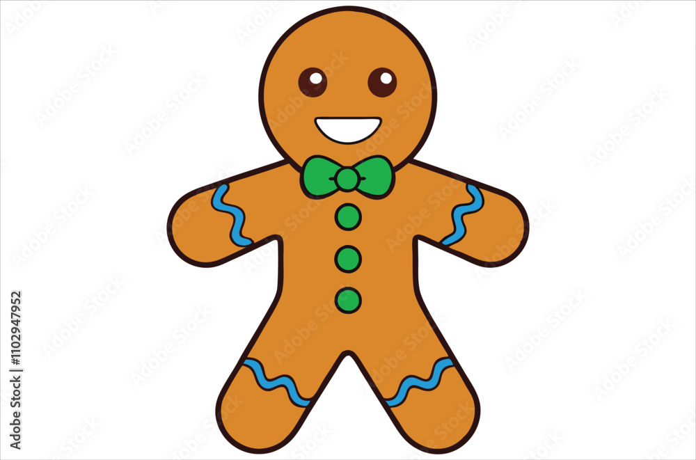 Fototapeta premium Cute christmas gingerbread man in flat style isolated on white background. a Christmas cookies, Vector illustration