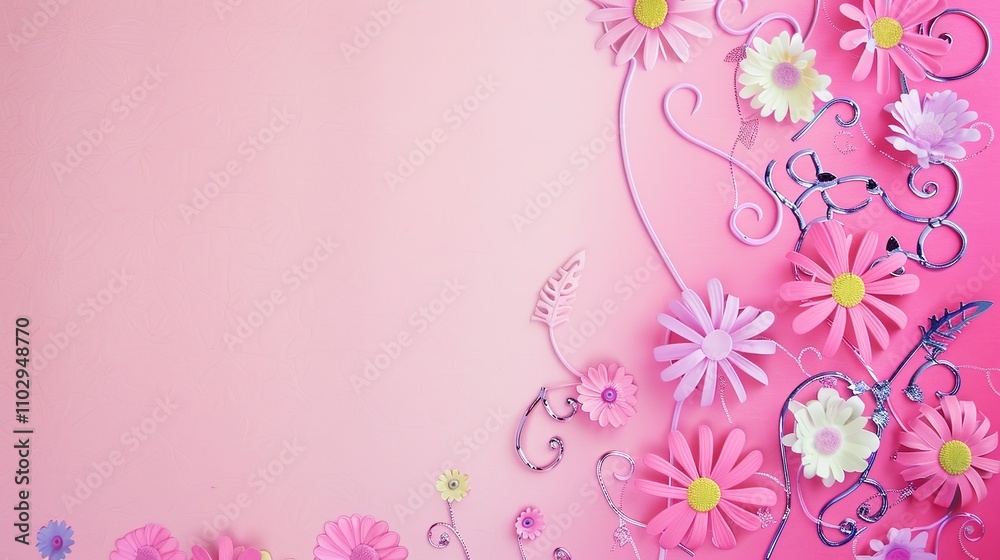 Pink Background with Side Flowers - an elegant and romantic floral display. The soft pink tones complement the flowers, adding a touch of charm and sophistication. Pink Background with Side Flowers - an elegant and romantic floral display. The soft pink tones complement the flowers, adding a touch of charm and sophistication.