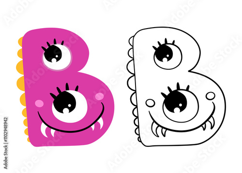 Vector cartoon illustration of monsters letter english alphabet. Color and outline drawing. Coloring book for primary children.
