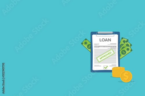 Loan approved. Credit or loan form with clipboard and claim form on it. Vector illustration