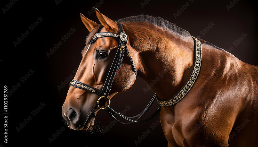 Obraz premium Majestic Horse in Ornate Bridle: A Photographic Portrait