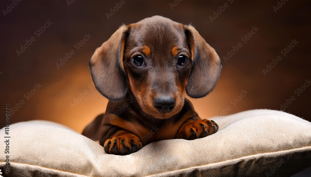 Adorable Dachshund Puppy on a Cozy Pillow Adorable Dachshund Puppy on a Cozy Pillow