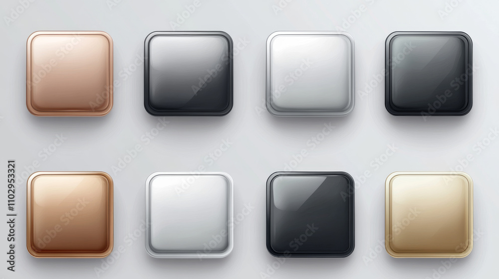 Realistic images of blank square buttons. These vector illustrations show the front and back, perfect for designing logos or branding. Realistic images of blank square buttons. These vector illustrations show the front and back, perfect for designing logos or branding.