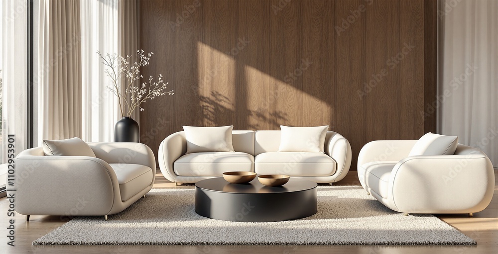 Modern Living Room with Elegant Cream Sofas and Minimalist Decor Modern Living Room with Elegant Cream Sofas and Minimalist Decor