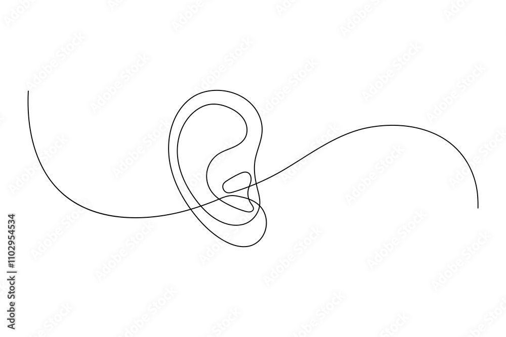 Obraz premium Ear continuous single line art and isolated outline vector illustration 