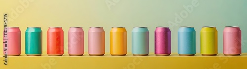 Colorful Aluminum Cans Arranged In A Row