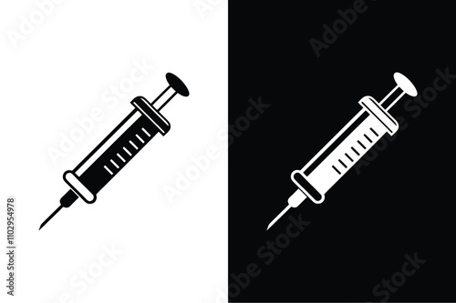 Syringe injection icon silhouette vector, medical syringe silhouette, Symbol, vector, illustration black white background