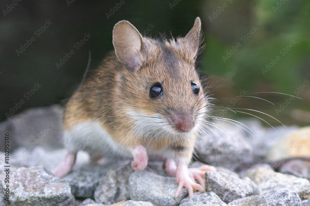 Eine Gelbhalsmaus mit den typischen großen Augen frontal Eine Gelbhalsmaus mit den typischen großen Augen frontal