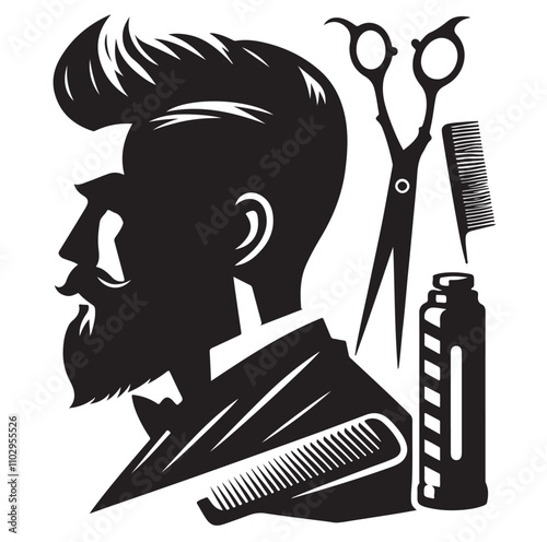Hipster barber silhouette vector illustration