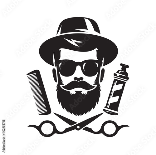 Hipster barber silhouette vector illustration