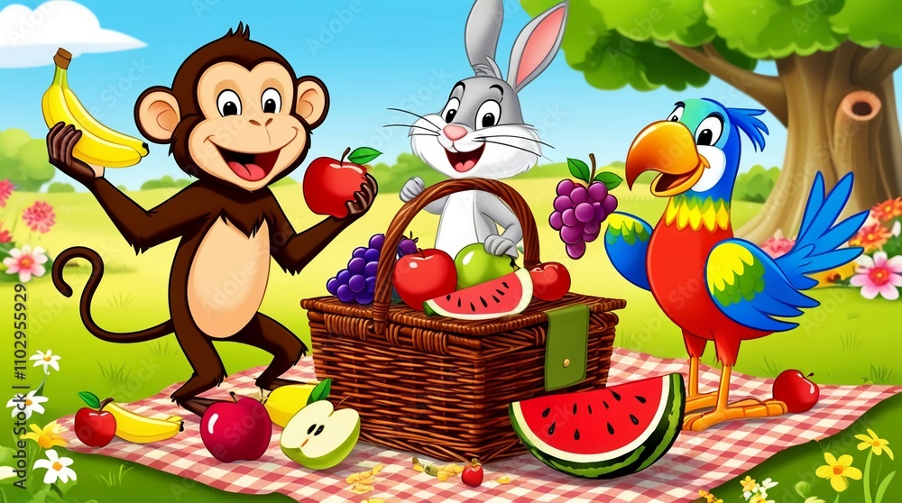 Fototapeta premium easter bunny with basket of eggs