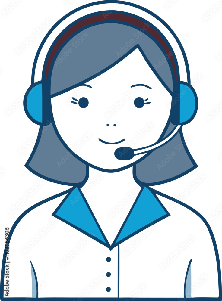 flat drawing of female call center agent with headset during call flat drawing of female call center agent with headset during call