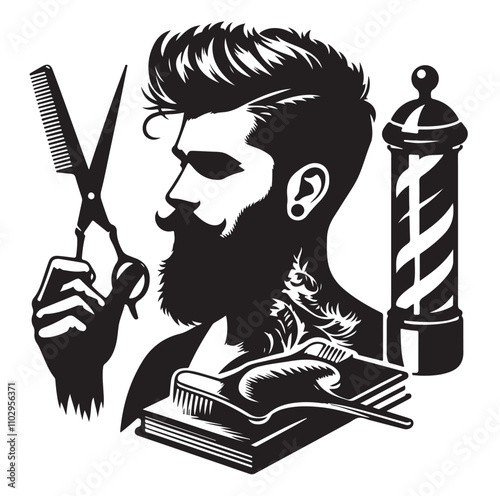 barber icon set silhouette vector illustration