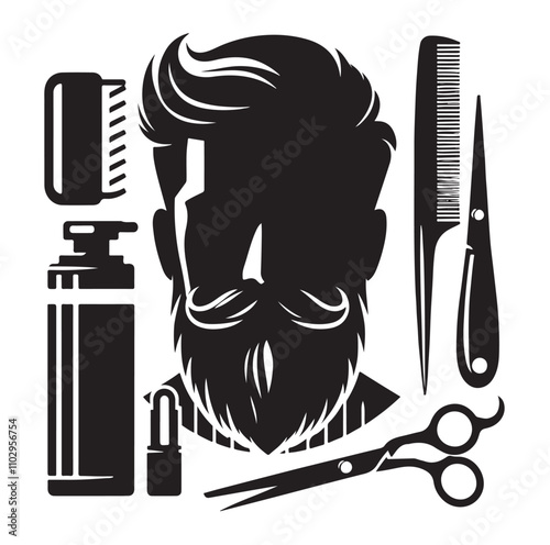 barber icon set silhouette vector illustration