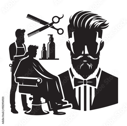 barber icon set silhouette vector illustration