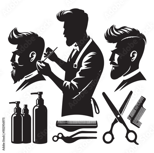barber icon set silhouette vector illustration