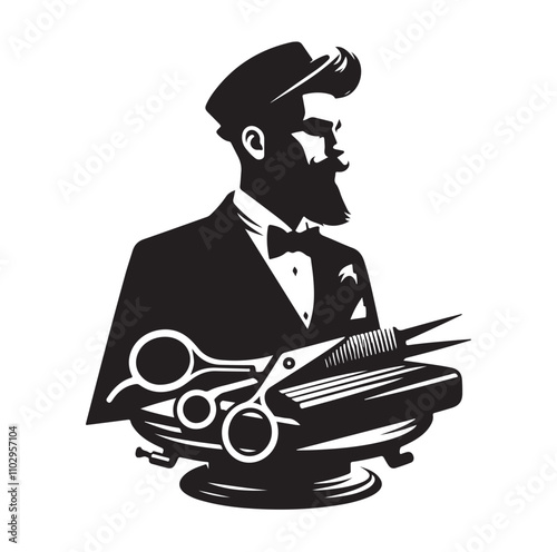 barber icon set silhouette vector illustration