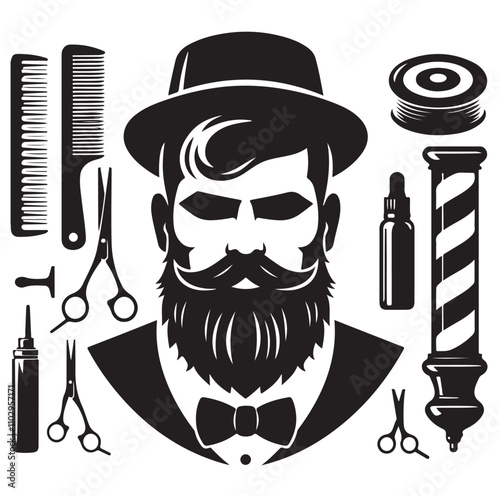 barber icon set silhouette vector illustration