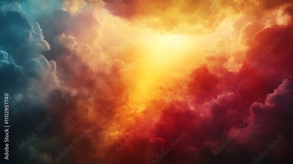 Heavenly light streaming down through a gap in dark clouds, vibrant colors illuminating the sky, capturing the symbolic moment of resurrection and renewal, soft mist surrounding the light, Heavenly light streaming down through a gap in dark clouds, vibrant colors illuminating the sky, capturing the symbolic moment of resurrection and renewal, soft mist surrounding the light,