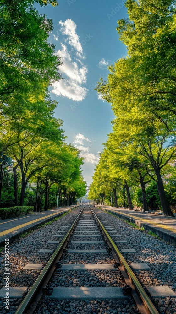 Fototapeta premium The railway in the green forest