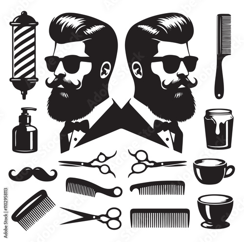 barber icon set silhouette vector illustration