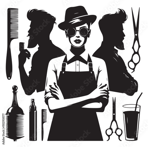barber icon set silhouette vector illustration