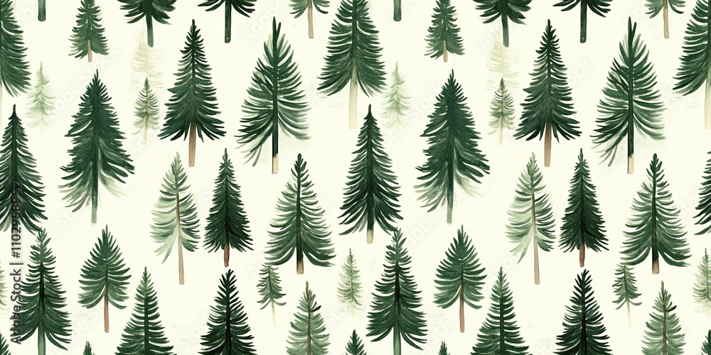 Obraz premium Seamless Christmas tree pattern. Winter watercolor forest illustration