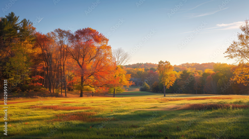 Warm Golden Hour Landscape with Fall Foliage Warm Golden Hour Landscape with Fall Foliage