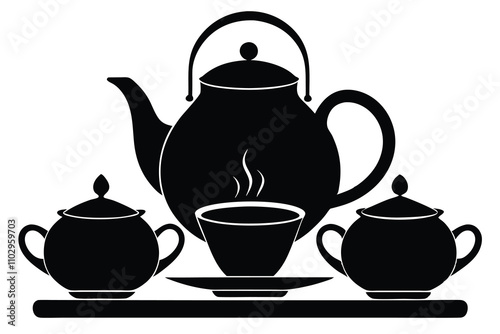 Tea set black silhouette color E.eps