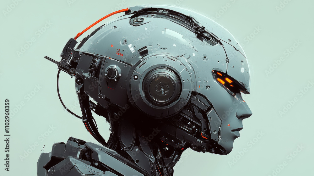 A cool-looking robot head, side view. A futuristic man. A cool-looking robot head, side view. A futuristic man.