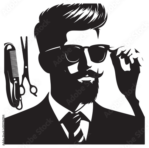 barber icon set silhouette vector illustration